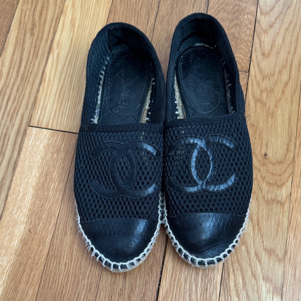CHANEL Black Mesh Espadrilles